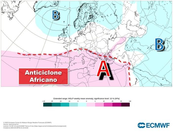 Maggior presenza dell'Anticiclone Africano a fine mese di Maggio