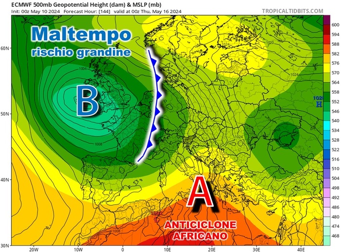 Prossima Settimana, la mappa sinottica: Ciclone di maltempo al Nord, caldo estivo al Centro Sud