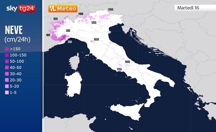 La mappa della quota neve