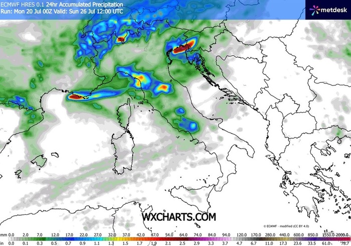 Prossimo weekend: le aree più coinvolte dalle precipitazioni, Centro-Nord in pole