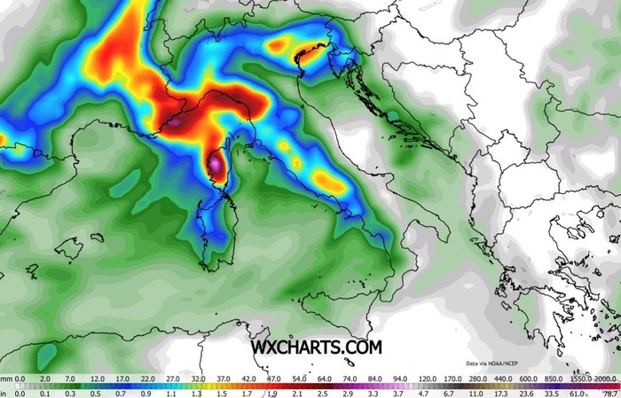 Precipitazioni previste per le prossime ore