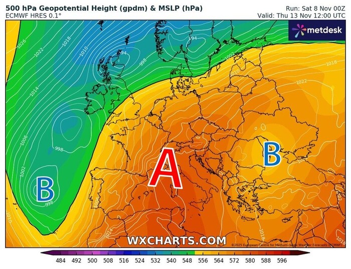 Un'area di alta pressione si collocherà sul bacino del Mediterraneo e sull'Italia