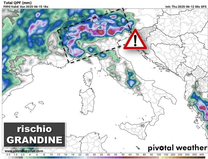 Zone a rischio grandine per Domenica 15 Giugno