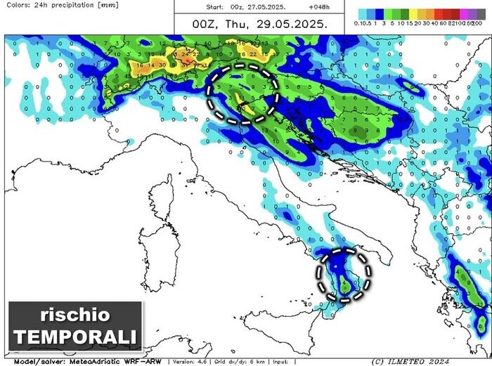 Zone a rischio piogge e temporali per Mercoledì 28 Maggio