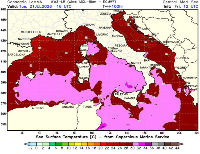 Temperature marine previste per i prossimi giorni