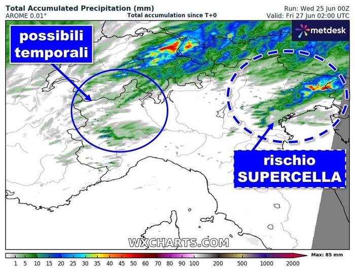 Zone a rischio forti temporali e supercelle nel corso di Giovedì 26 Giugno Zone a rischio forti temporali e supercelle nel corso di Giovedì 26 Giugno
