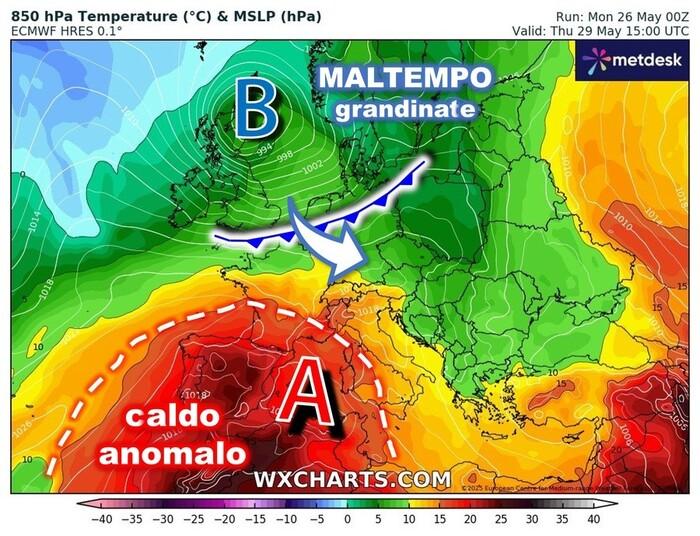 Europa divisa tra caldo anomalo e pericolose ondate di maltempo (con grandinate)