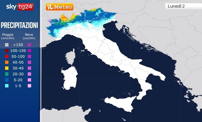 Le precipitazioni previste per il pomeriggio di Lunedì 2 Giugno