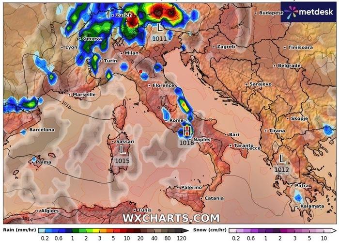 Le precipitazioni previste per Domenica 15 Giugno