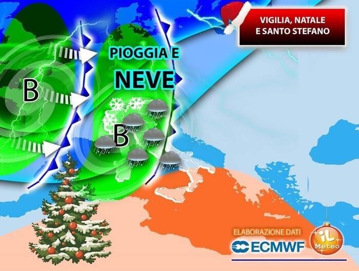 Vigilia, Natale e Santo Stefano con freddo, pioggia e neve