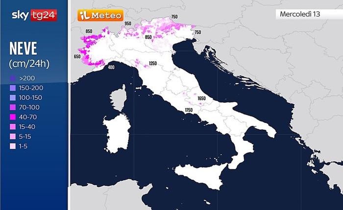 Nevicate e quote previste per la prossima settimana
