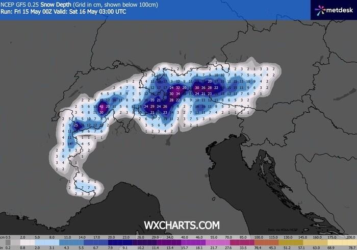 Gli accumuli di neve previsti nei prossimi giorni