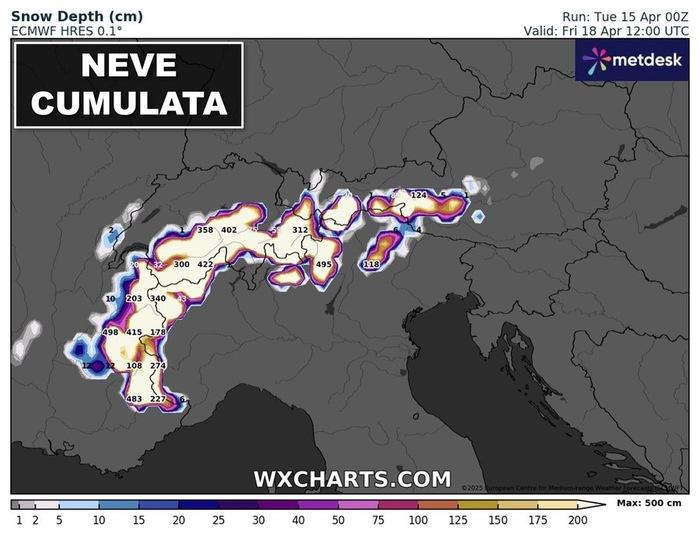 Cumulate di neve previste sulle Alpi nei prossimi giorni