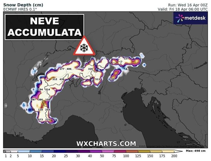 Cumulate di neve previste sulle Alpi nei prossimi giorni
