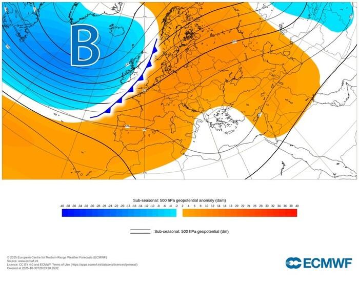 Area di bassa pressione sul comparto atlantico: nuove perturbazioni verso l'Italia