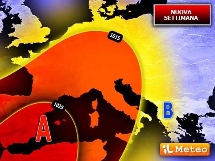 Avvio di settimana con l'alta pressione, caldo e afa in aumento, ma anche temporali