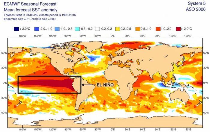 Anomalia termica sull'Oceano Pacifico. Acque più calde del normale
