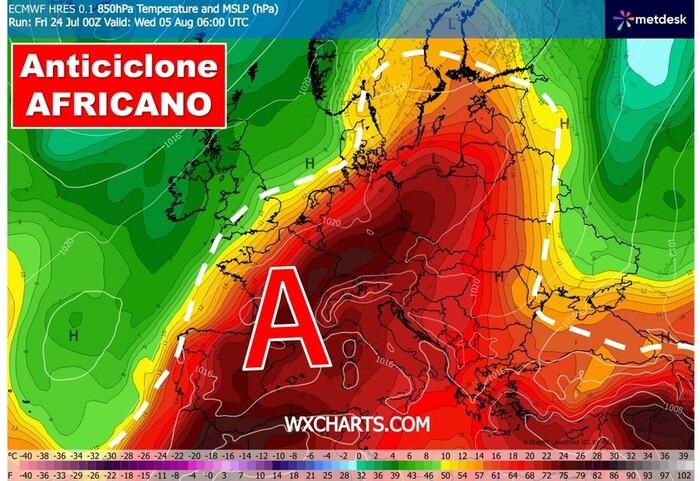 Anticiclone subtropicale africano in rinforzo sull'Italia proprio in avvio di Agosto