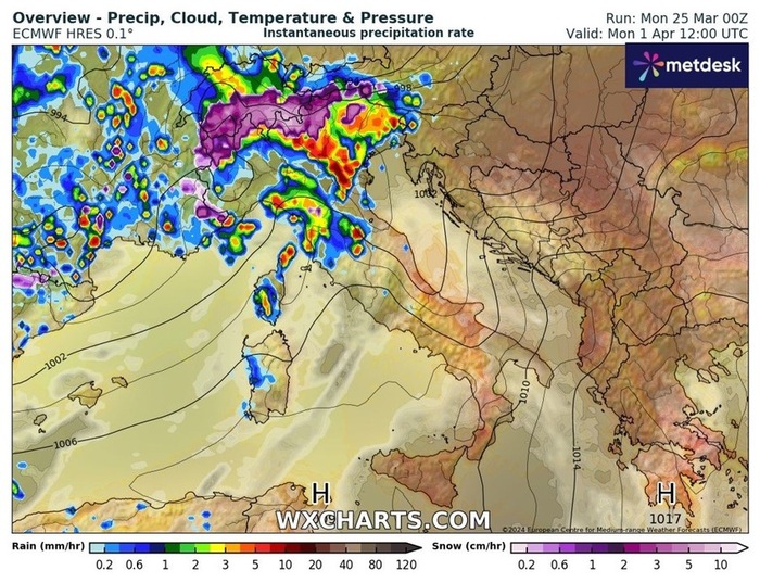 Areas at risk of severe thunderstorms on Easter Monday