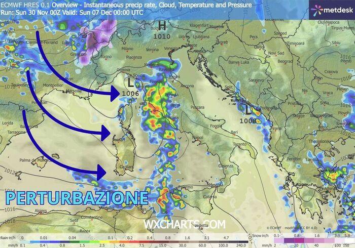 Perturbazione in discesa dal Nord Europa verso l'Italia tra Sabato 6 e Domenica 7
