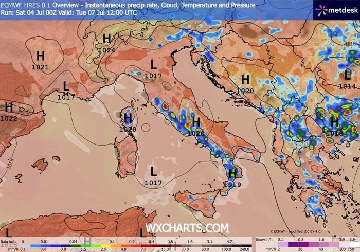 Zone a rischio acquazzoni e temporali nel corso di Martedì 7 Luglio