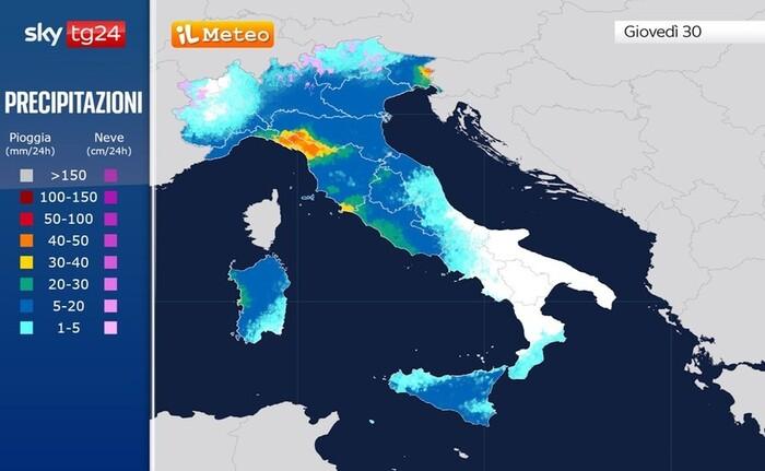 Piogge previste per Giovedì 30 Ottobre