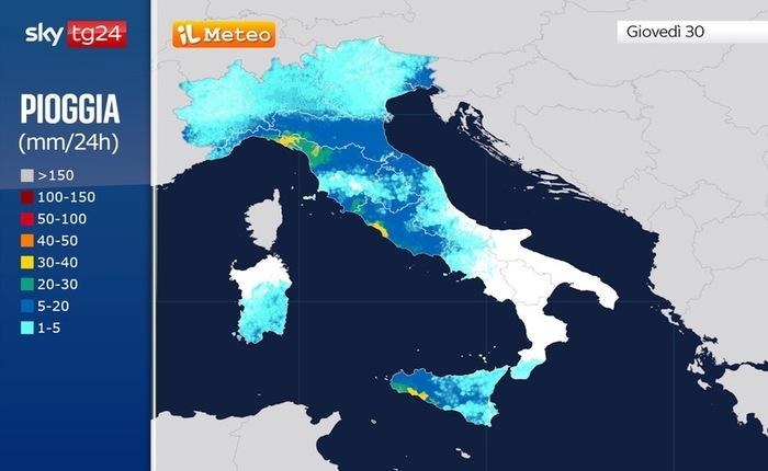 Piogge previste per Giovedì 30 Ottobre