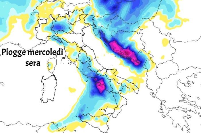 Piogge previste nella serata di mercoledì