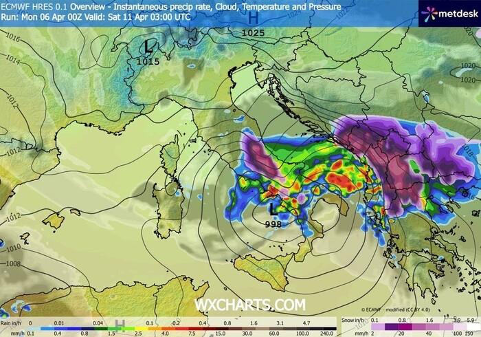 Le zone a rischio piogge e temporali nel corso di Sabato 11 Aprile