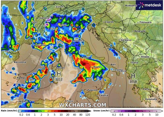 Mappa precipitazioni per il 30-31 ottobre