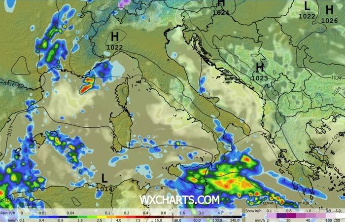 Le precipitazioni previste nella prima parte della giornata di Sabato 20 Dicembre