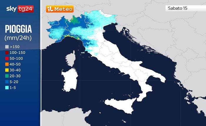 Le precipitazioni previste per Sabato 15 Novembre