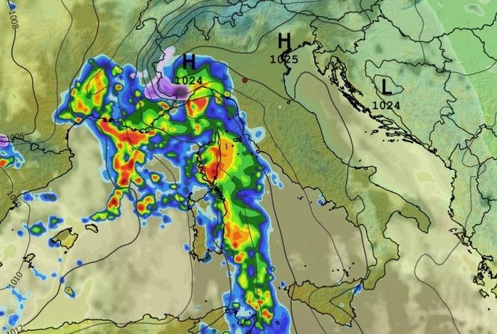 Le precipitazioni previste per la serata di Lunedì 15 Dicembre