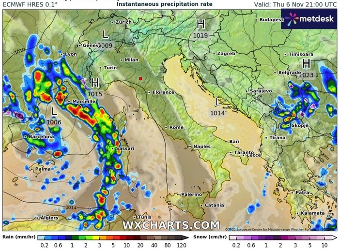 Le piogge in arrivo dalla serata di Giovedì 6 Novembre 2025