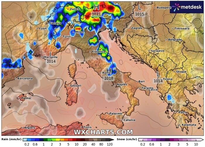 Le aree a rischio temporali tra il pomeriggio e la sera di Domenica 15 Giugno