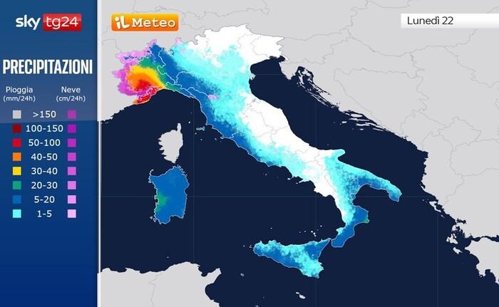 Piogge e nevicate previste in avvio della settimana di Natale