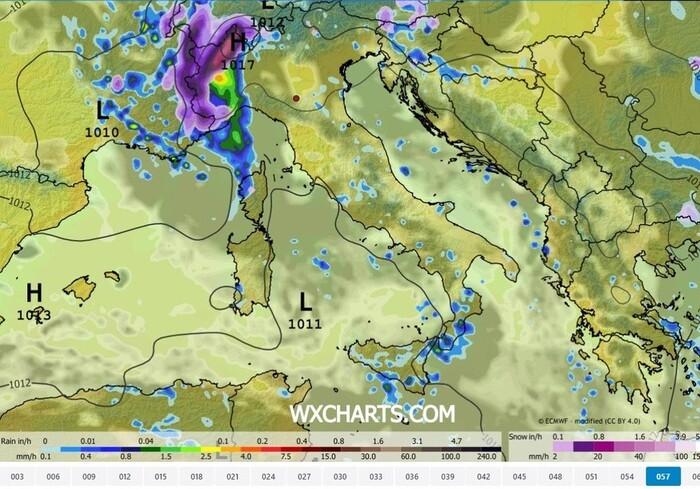 Le precipitazioni previste per Domenica 22 marzo