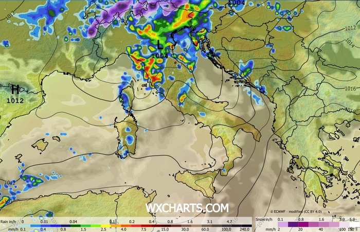 Le precipitazioni previste per le prossime ore