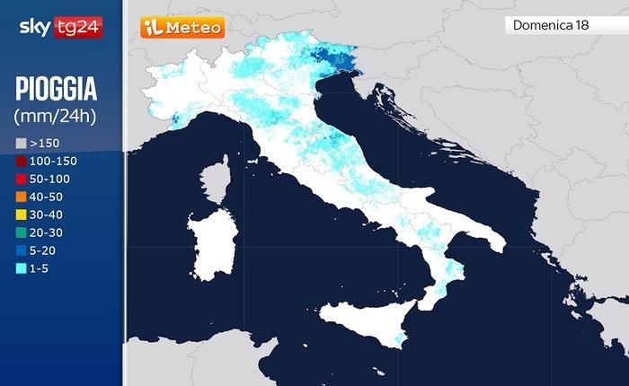 Precipitazioni previste per Domenica 18 Maggio