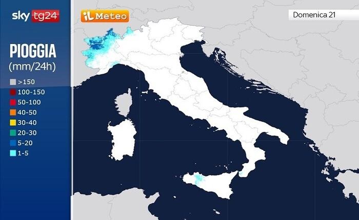 Le prime piogge attese per Domenica sera