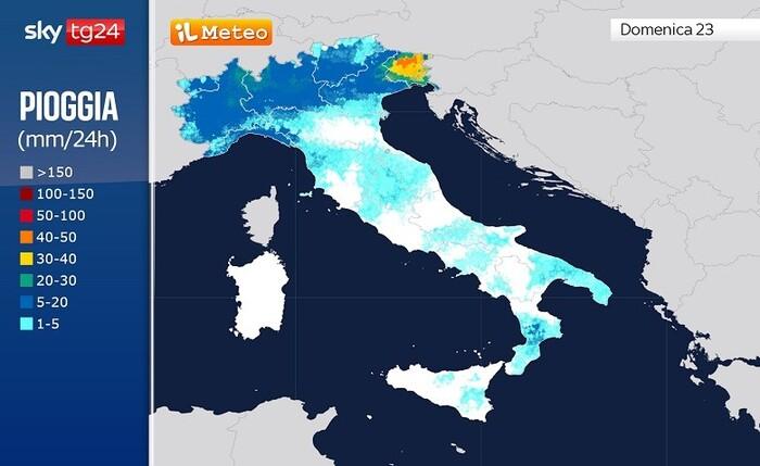 Precipitazioni previste per Domenica 23 Marzo