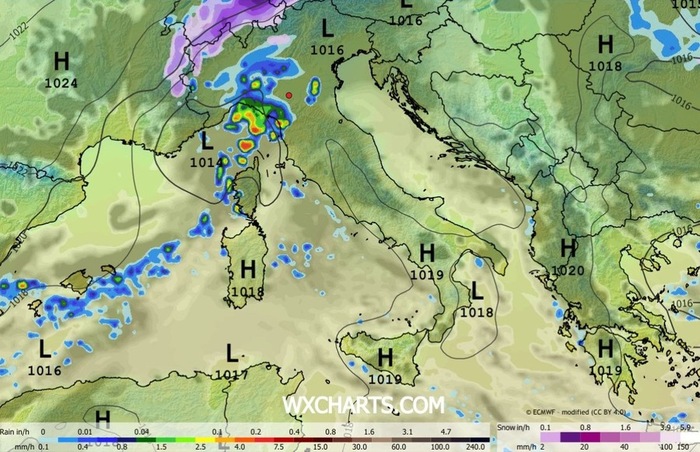 Precipitazioni previste tra il pomeriggio e la sera