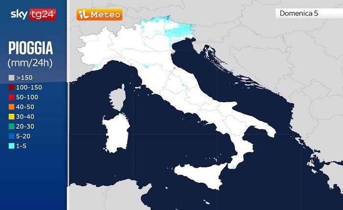 Le precipitazioni attese per Domenica 5 Luglio