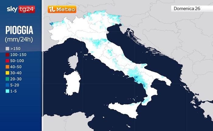 Precipitazioni previste per Domenica 26 Ottobre