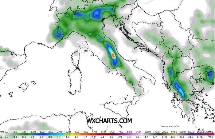 Le precipitazioni previste per Giovedì 28 Maggio