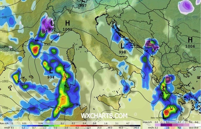 Precipitazioni previste per le prossime ore