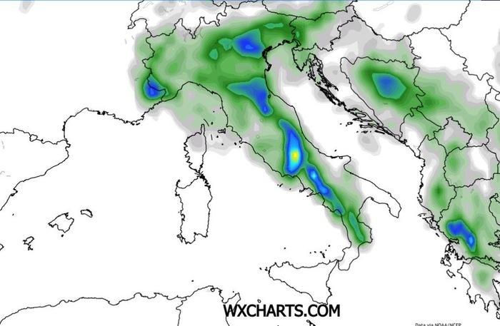 Le precipitazioni previste per Giovedì 28 Maggio