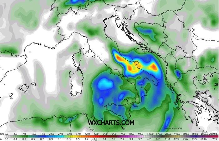 Precipitazioni previste per Lunedì 30 Marzo