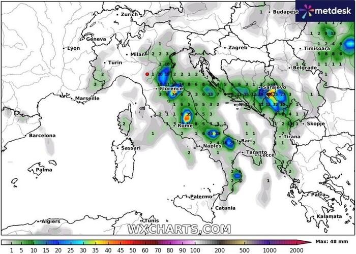 Accumuli di precipitazioni previsti per Martedì 17 _Giugno 