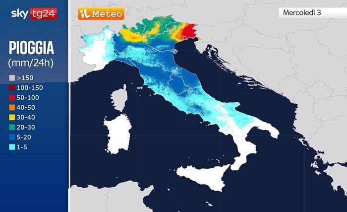 Precipitazioni previste per Mercoledì 3 Giugno